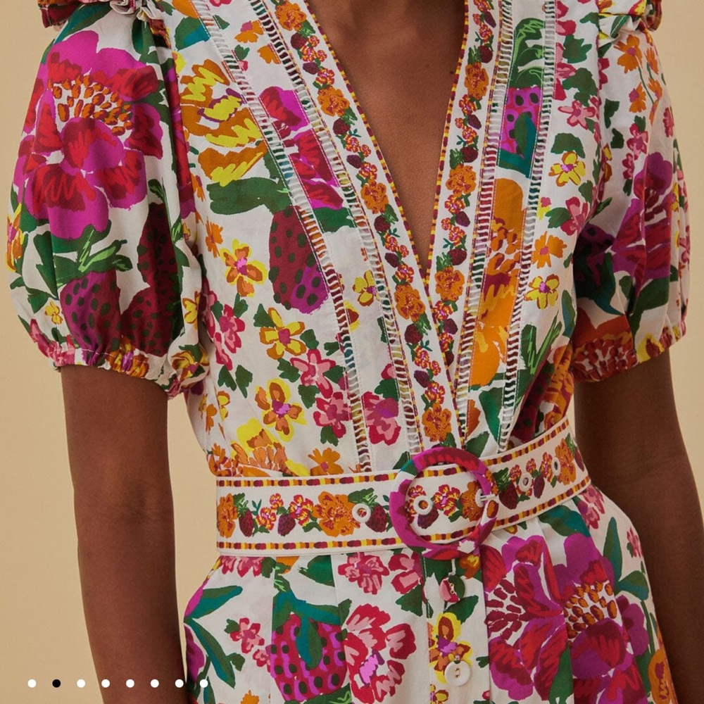 NWT Farm Rio Off-White Flowerful Sketch Romper S